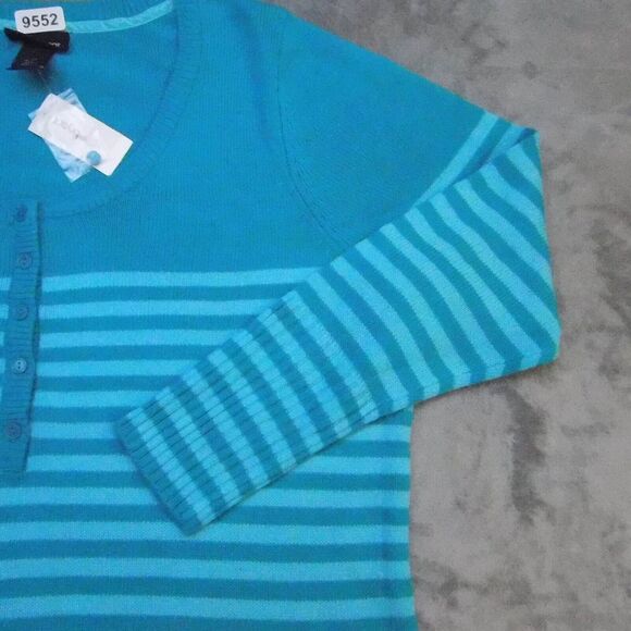Lane Bryant Sweater Womens 18/20 Teal Blue Striped Casual Plus Size 1/4 Button - Picture 8 of 14